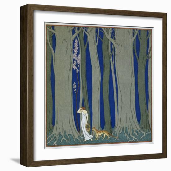 Book Illustration of a Woman and a Leopard in the Forest by Georges Barbier-Stapleton Collection-Framed Giclee Print