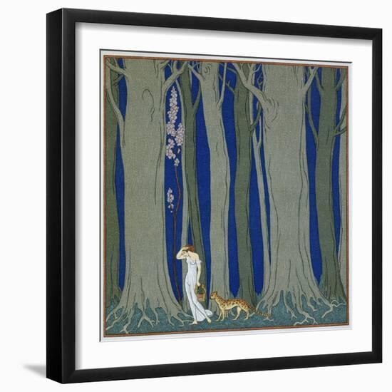 Book Illustration of a Woman and a Leopard in the Forest by Georges Barbier-Stapleton Collection-Framed Giclee Print