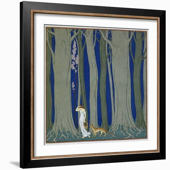 Book Illustration of a Woman and a Leopard in the Forest by Georges Barbier-Stapleton Collection-Framed Giclee Print