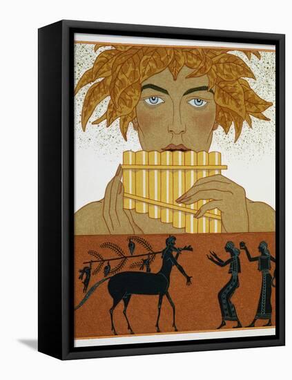 Book Illustration of a Woman Playing Panpipes and a Centaur Greeting Two Women by Georges Barbier-Stapleton Collection-Framed Premier Image Canvas