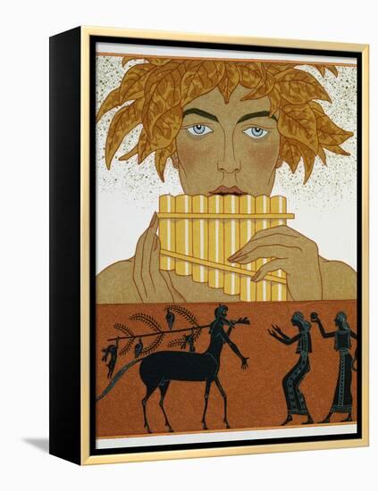 Book Illustration of a Woman Playing Panpipes and a Centaur Greeting Two Women by Georges Barbier-Stapleton Collection-Framed Premier Image Canvas