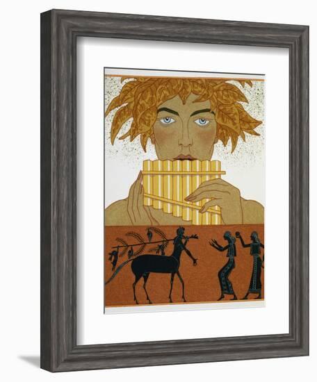 Book Illustration of a Woman Playing Panpipes and a Centaur Greeting Two Women by Georges Barbier-Stapleton Collection-Framed Giclee Print