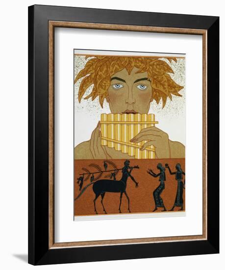 Book Illustration of a Woman Playing Panpipes and a Centaur Greeting Two Women by Georges Barbier-Stapleton Collection-Framed Giclee Print