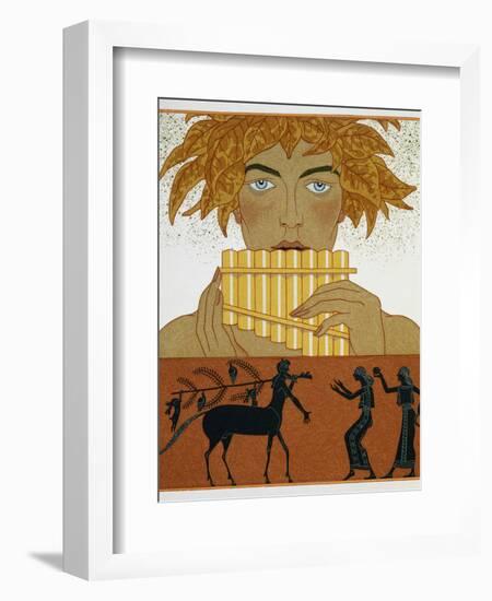 Book Illustration of a Woman Playing Panpipes and a Centaur Greeting Two Women by Georges Barbier-Stapleton Collection-Framed Giclee Print