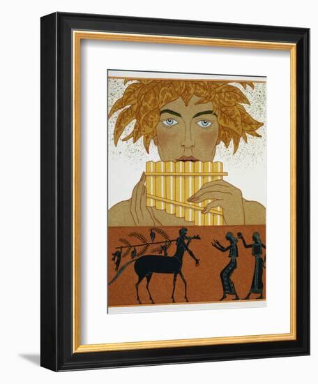 Book Illustration of a Woman Playing Panpipes and a Centaur Greeting Two Women by Georges Barbier-Stapleton Collection-Framed Giclee Print