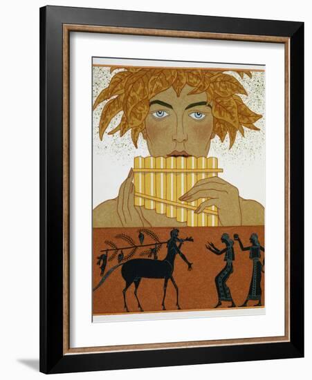 Book Illustration of a Woman Playing Panpipes and a Centaur Greeting Two Women by Georges Barbier-Stapleton Collection-Framed Giclee Print