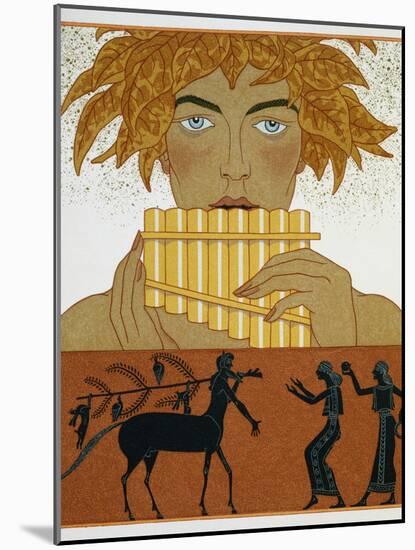 Book Illustration of a Woman Playing Panpipes and a Centaur Greeting Two Women by Georges Barbier-Stapleton Collection-Mounted Giclee Print