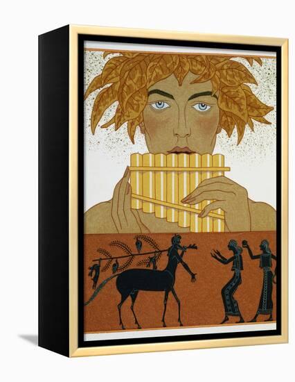 Book Illustration of a Woman Playing Panpipes and a Centaur Greeting Two Women by Georges Barbier-Stapleton Collection-Framed Premier Image Canvas