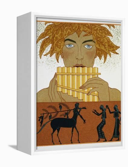 Book Illustration of a Woman Playing Panpipes and a Centaur Greeting Two Women by Georges Barbier-Stapleton Collection-Framed Premier Image Canvas