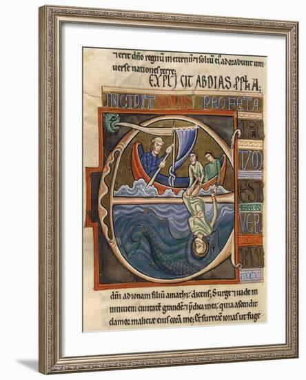 Book of Jonah: Jonah and the Whale, Miniature from the Bible of Souvigny-null-Framed Giclee Print