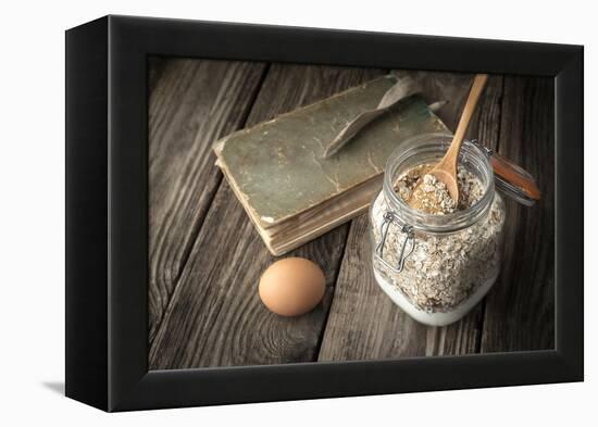 Book of Recipes and Ingredients for Cookies on a Wooden Table Horizontal-Denis Karpenkov-Framed Premier Image Canvas