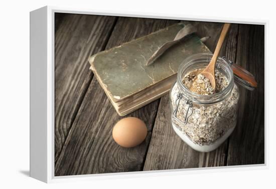 Book of Recipes and Ingredients for Cookies on a Wooden Table Horizontal-Denis Karpenkov-Framed Premier Image Canvas