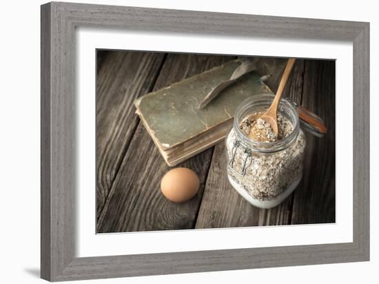 Book of Recipes and Ingredients for Cookies on a Wooden Table Horizontal-Denis Karpenkov-Framed Photographic Print