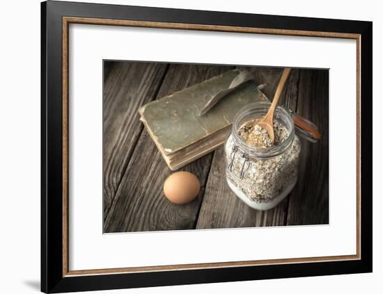 Book of Recipes and Ingredients for Cookies on a Wooden Table Horizontal-Denis Karpenkov-Framed Photographic Print
