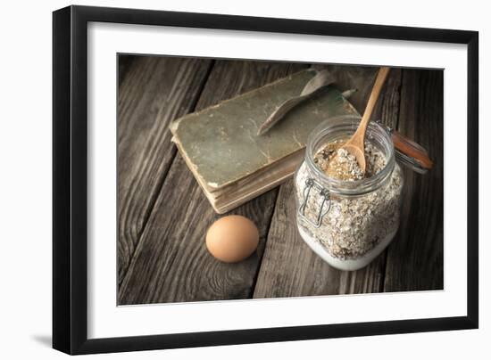 Book of Recipes and Ingredients for Cookies on a Wooden Table Horizontal-Denis Karpenkov-Framed Photographic Print