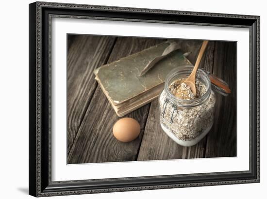 Book of Recipes and Ingredients for Cookies on a Wooden Table Horizontal-Denis Karpenkov-Framed Photographic Print