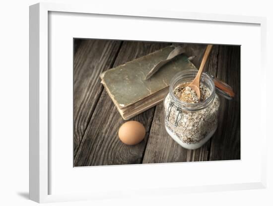 Book of Recipes and Ingredients for Cookies on a Wooden Table Horizontal-Denis Karpenkov-Framed Photographic Print