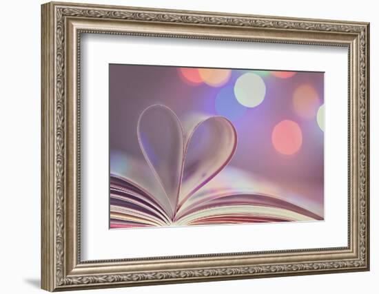 Book with Pages Folded into a Heart Shape-egal-Framed Photographic Print