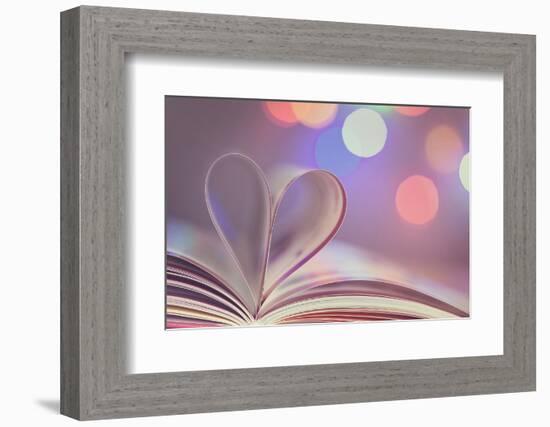 Book with Pages Folded into a Heart Shape-egal-Framed Photographic Print