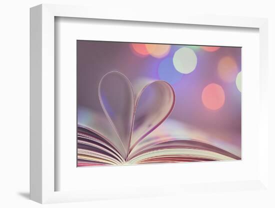 Book with Pages Folded into a Heart Shape-egal-Framed Photographic Print