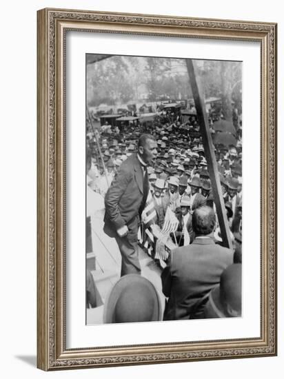 Booker T. Washington, Delivering Speech from a Stage Near New Orleans, Louisiana, 1910-null-Framed Premium Giclee Print