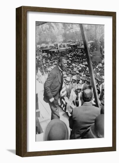 Booker T. Washington, Delivering Speech from a Stage Near New Orleans, Louisiana, 1910-null-Framed Premium Giclee Print