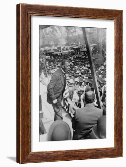 Booker T. Washington, Delivering Speech from a Stage Near New Orleans, Louisiana, 1910-null-Framed Premium Giclee Print