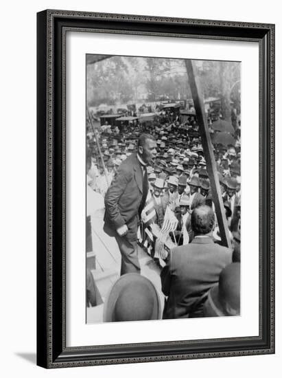 Booker T. Washington, Delivering Speech from a Stage Near New Orleans, Louisiana, 1910-null-Framed Premium Giclee Print