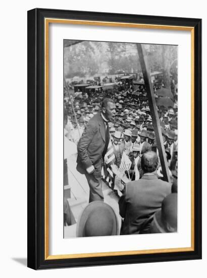 Booker T. Washington, Delivering Speech from a Stage Near New Orleans, Louisiana, 1910-null-Framed Premium Giclee Print