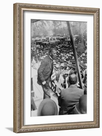 Booker T. Washington, Delivering Speech from a Stage Near New Orleans, Louisiana, 1910-null-Framed Art Print