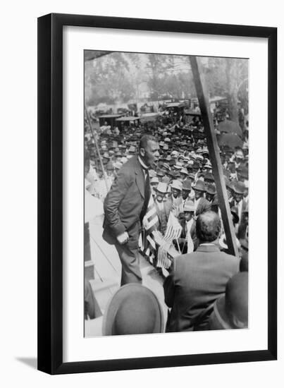 Booker T. Washington, Delivering Speech from a Stage Near New Orleans, Louisiana, 1910-null-Framed Art Print