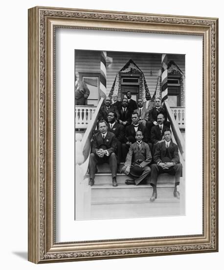 Booker T. Washington, Second Row, Center, with His Associates at Tuskegee Institute, 1915-null-Framed Art Print