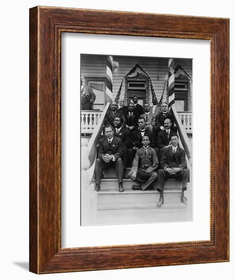 Booker T. Washington, Second Row, Center, with His Associates at Tuskegee Institute, 1915-null-Framed Art Print