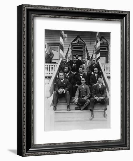 Booker T. Washington, Second Row, Center, with His Associates at Tuskegee Institute, 1915-null-Framed Art Print