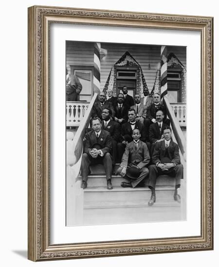 Booker T. Washington, Second Row, Center, with His Associates at Tuskegee Institute, 1915-null-Framed Art Print