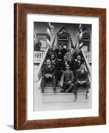 Booker T. Washington, Second Row, Center, with His Associates at Tuskegee Institute, 1915-null-Framed Art Print