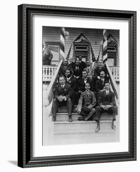 Booker T. Washington, Second Row, Center, with His Associates at Tuskegee Institute, 1915-null-Framed Art Print