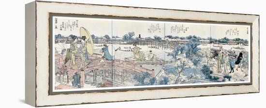 Bookplates of Landscape Scenes from the Ehon Sumidagawa Ryogan Ichiran-Katsushika Hokusai-Framed Premier Image Canvas