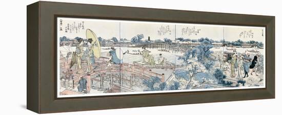 Bookplates of Landscape Scenes from the Ehon Sumidagawa Ryogan Ichiran-Katsushika Hokusai-Framed Premier Image Canvas