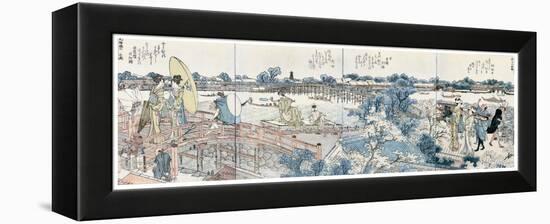 Bookplates of Landscape Scenes from the Ehon Sumidagawa Ryogan Ichiran-Katsushika Hokusai-Framed Premier Image Canvas