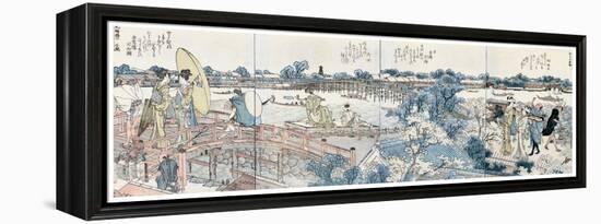 Bookplates of Landscape Scenes from the Ehon Sumidagawa Ryogan Ichiran-Katsushika Hokusai-Framed Premier Image Canvas