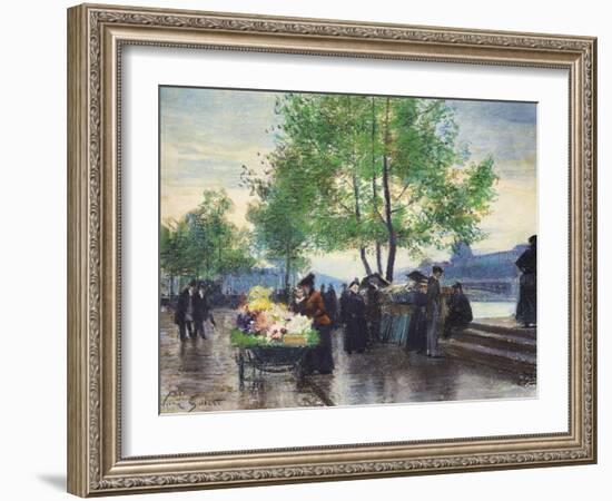 Books Sellers on the Banks of the Seine-Victor Gabriel Gilbert-Framed Giclee Print