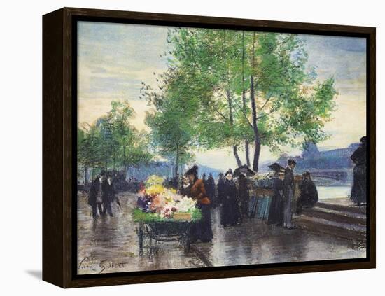 Books Sellers on the Banks of the Seine-Victor Gabriel Gilbert-Framed Premier Image Canvas