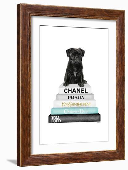 Bookstack Teal Pug-Amanda Greenwood-Framed Art Print