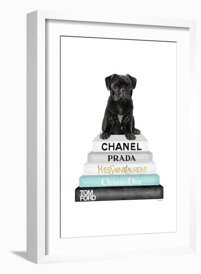 Bookstack Teal Pug-Amanda Greenwood-Framed Art Print