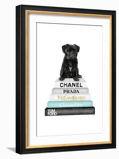 Bookstack Teal Pug-Amanda Greenwood-Framed Art Print