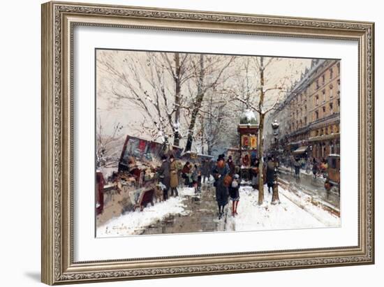 Bookstalls in Winter, Paris-Eugene Galien-Laloue-Framed Giclee Print