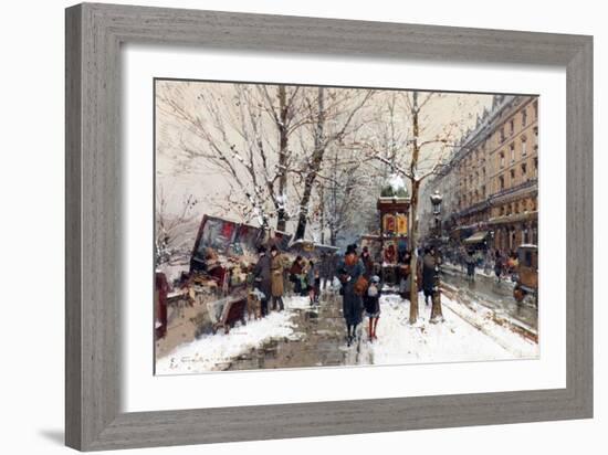 Bookstalls in Winter, Paris-Eugene Galien-Laloue-Framed Giclee Print