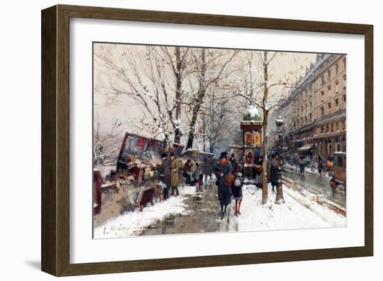 Bookstalls in Winter, Paris-Eugene Galien-Laloue-Framed Giclee Print