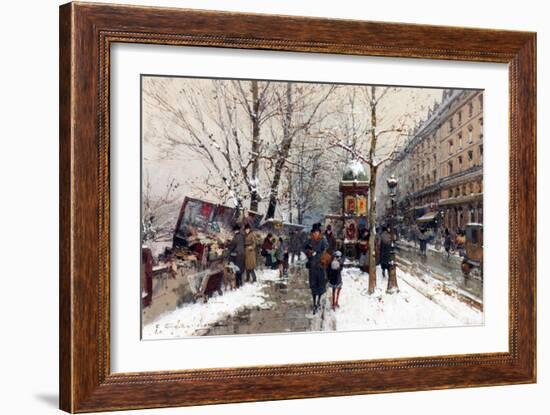 Bookstalls in Winter, Paris-Eugene Galien-Laloue-Framed Giclee Print